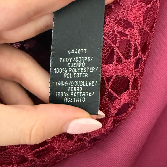 NWT ML Monique Lhuillier burgundy mulberry lace trim high low gown dress - Picture 11 of 13